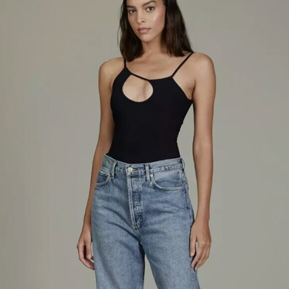 Alix Nyc Dorest Asymmetrical Neckline Cutout Bodysuit Small Black - Picture 3 of 9